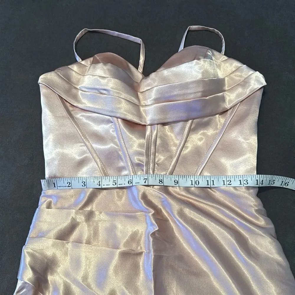 Women Full Length Prom Party Dress CrissCross Straps Leg Slit Size 8 *READ FLAWS